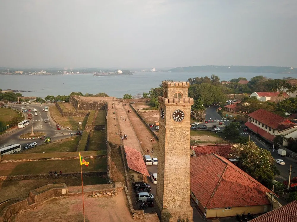 Historic Galle Fort ramparts and lighthouse on the coast